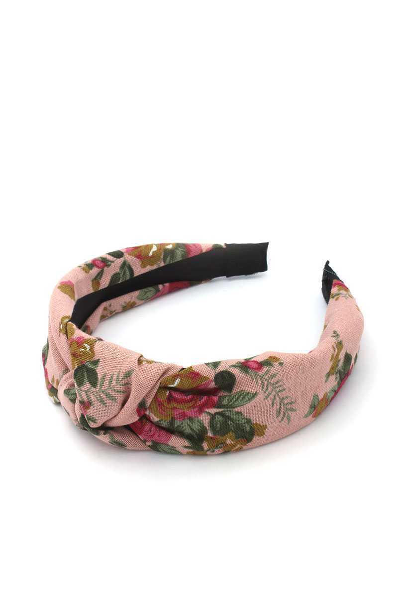 Pink Floral Vintage Linen Headband