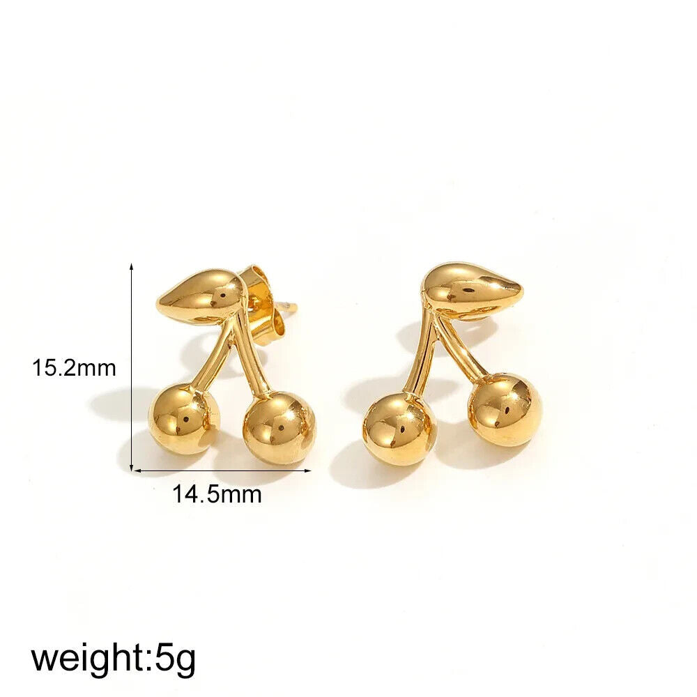 18k Gold Plated Stainless Steel Cherry Stud Earring