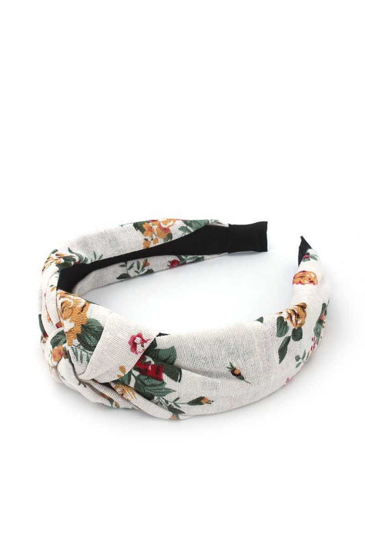 White Floral Vintage Style Linen Headband