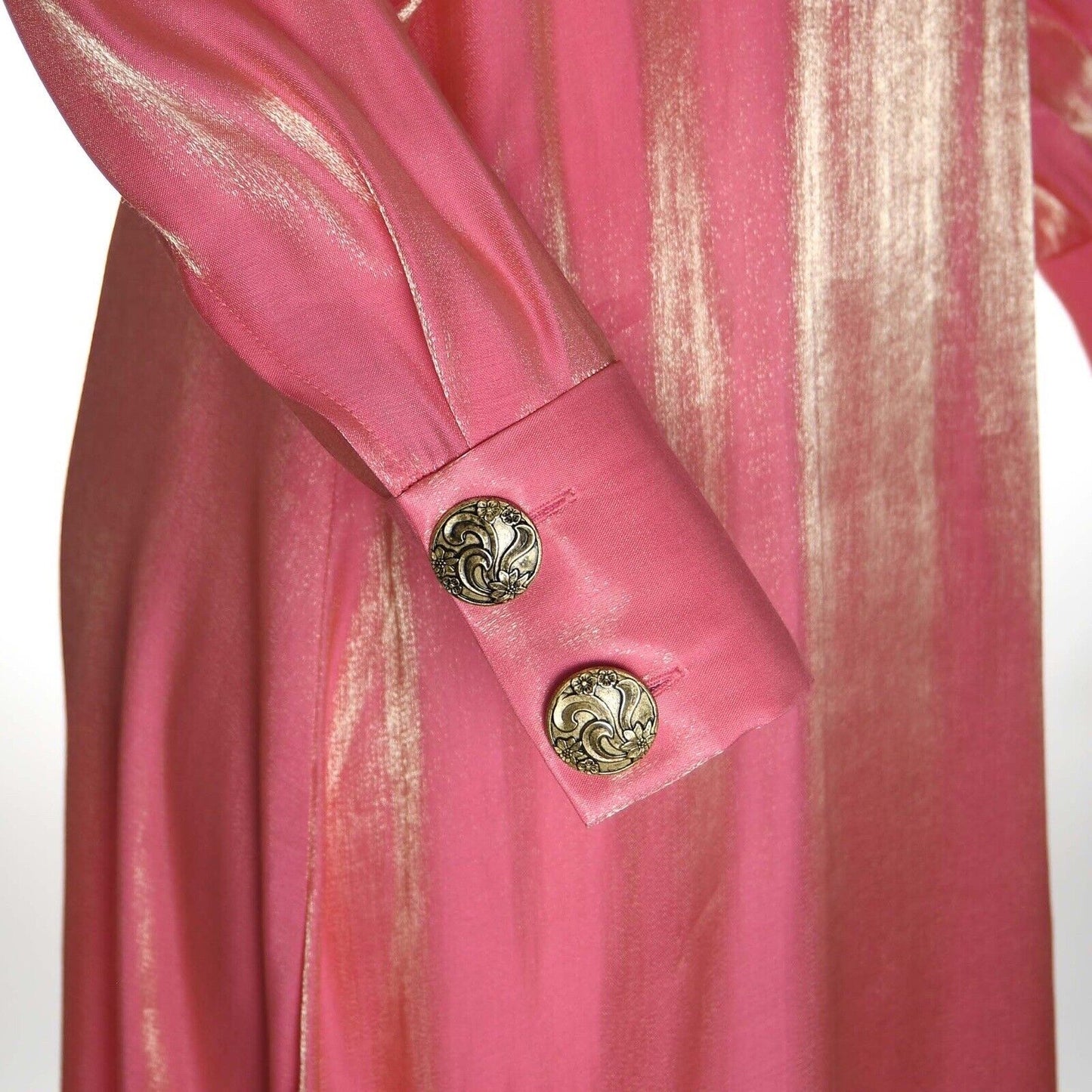 ADIBA Designer Long Sleeves Maxi Pink Gladiolus Dress With Side Slit Size M