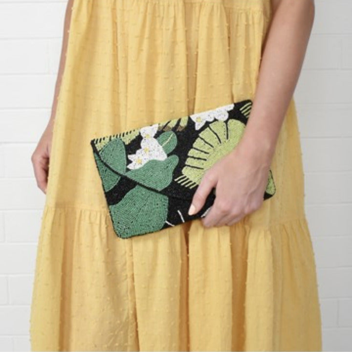 Handmade beaded Green Leaves Clutch