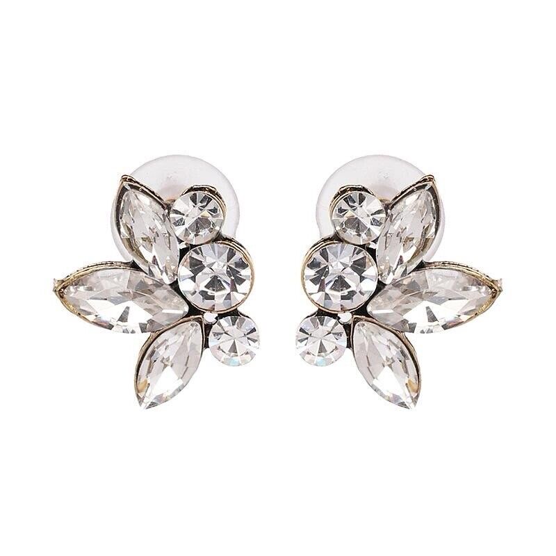 White Cubic Zirconia Half Flower Stud Earring