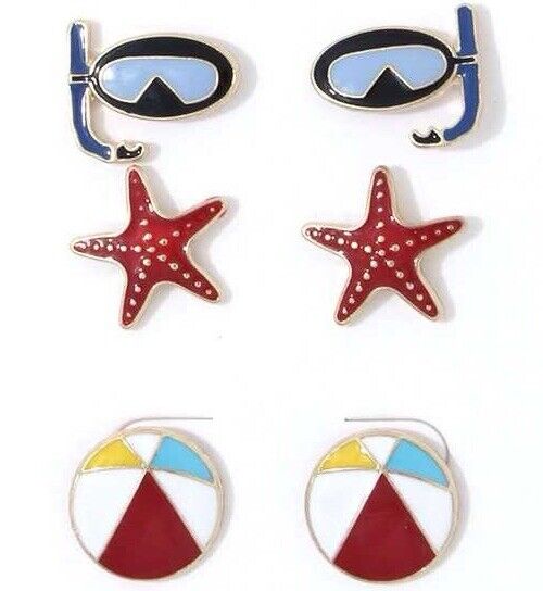 Sea/ Beach Life Gold Stud Earrings Set