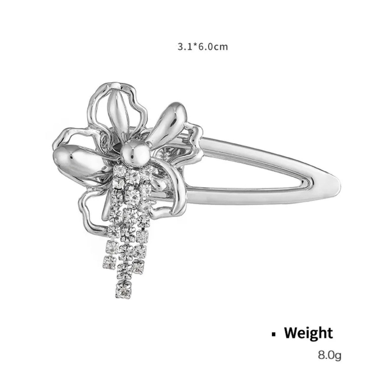 Silver Flower With Rhinestones Hair clip1