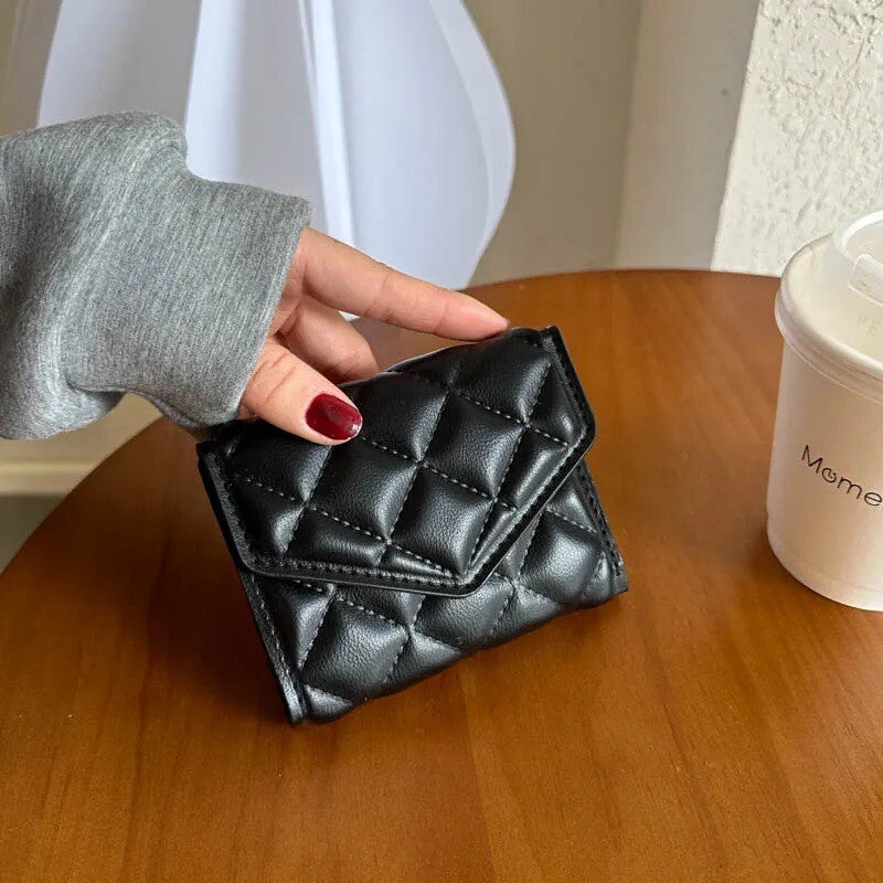 Black Card Holder Mini Quilted Wallet
