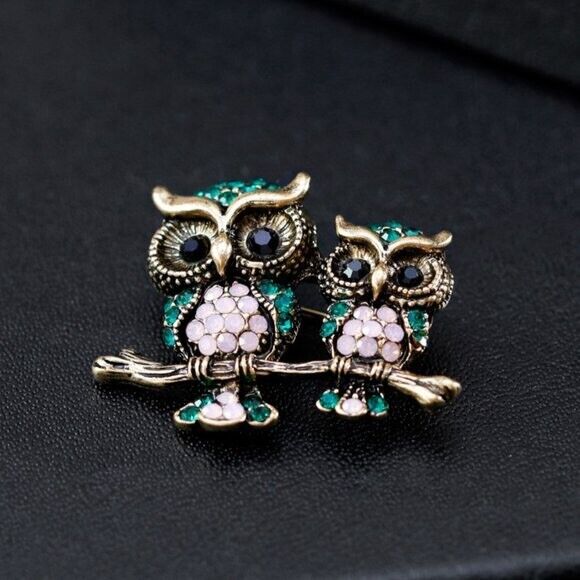Rhinestone owls Brooch