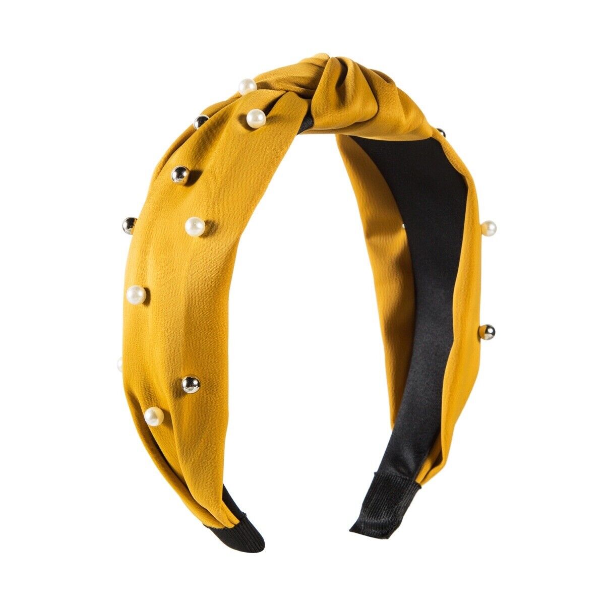 Mustard Pearls And Silver Beads Knot Headband