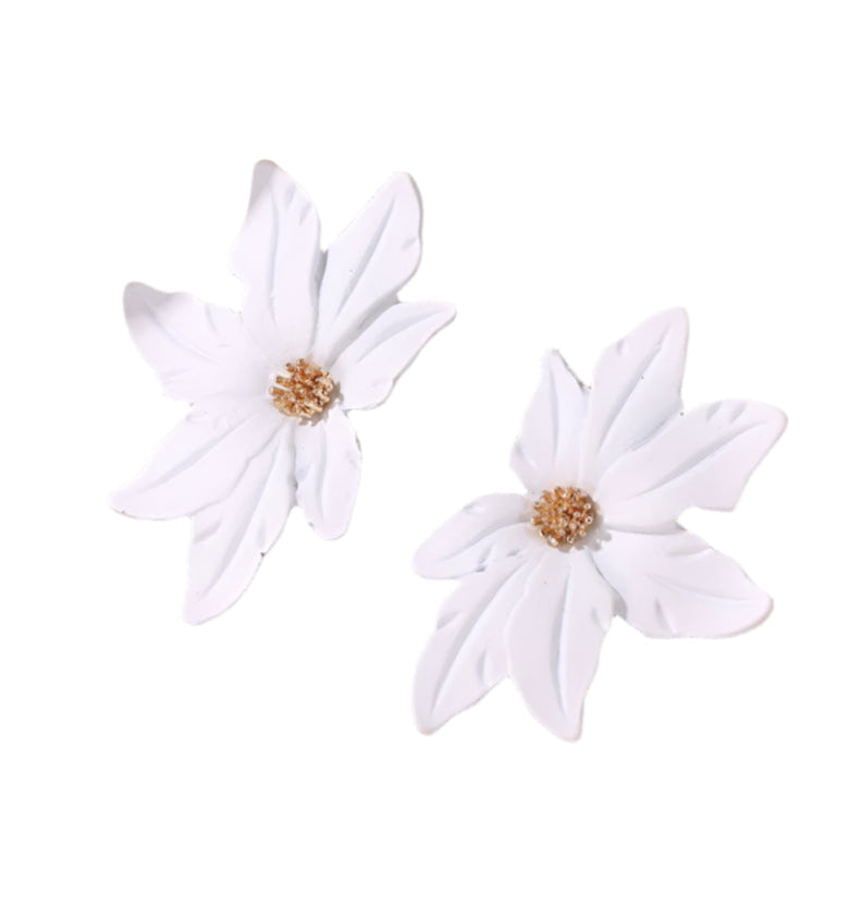 White Clay Floral Petal Stud Earrings
