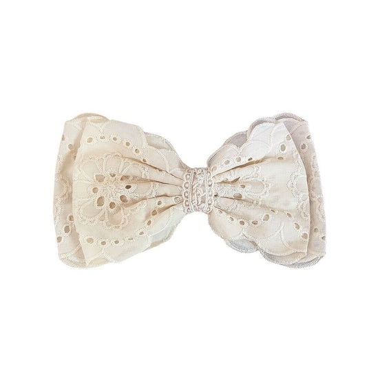 Ivory Eyelet Lace Fabric hair Barrette/ bow