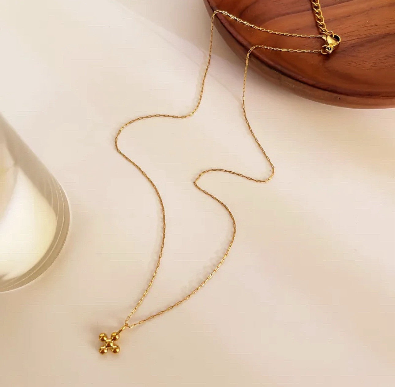 Gold Plated Stainless Steel Mini Cross Pendant Chain Necklace