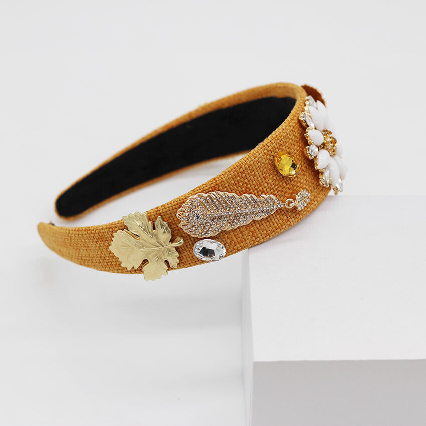 Mustard Floral Handmade Beaded Headband