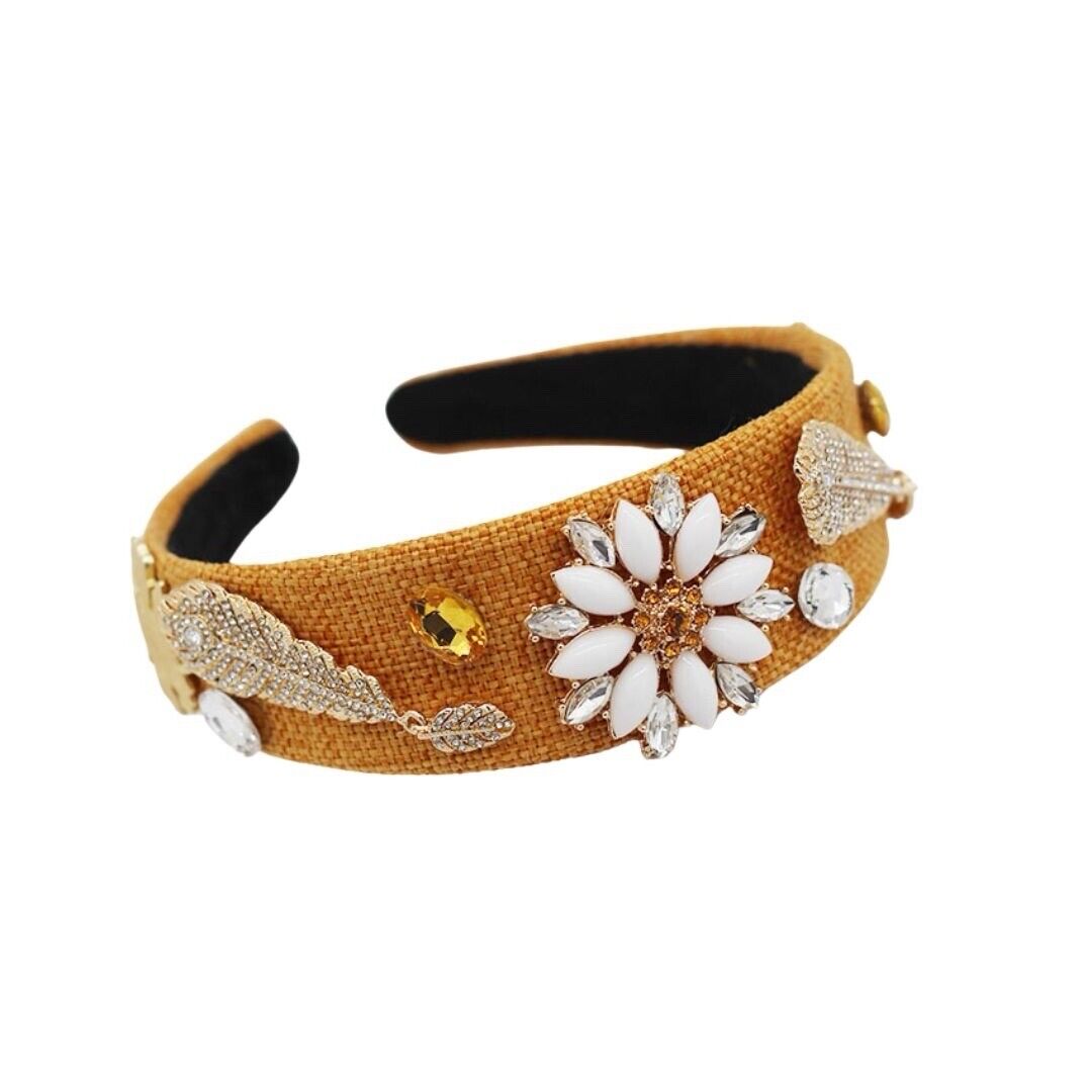 Mustard Floral Handmade Beaded Headband