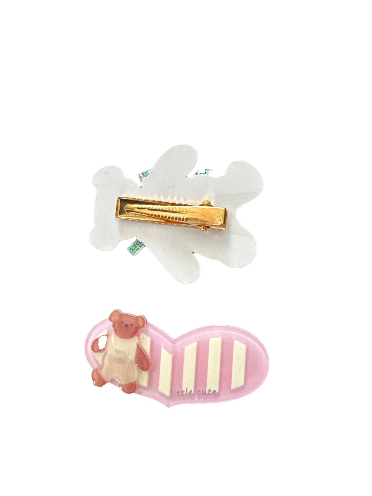 Pink And Brown Bear Acrylic 2 Piece Hair Clip Set