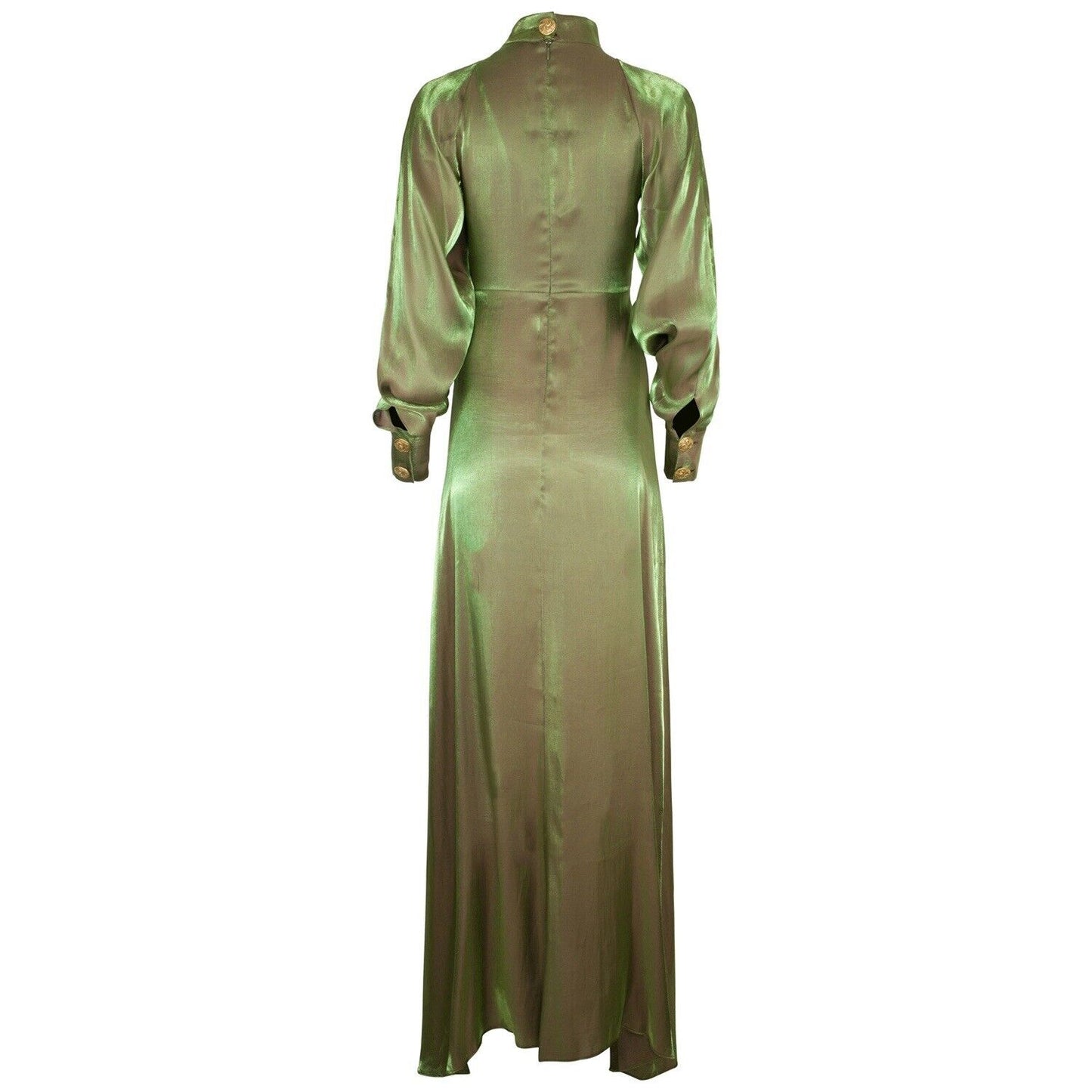 ADIBA Designer Long Sleeves Maxi Green Gladiolus Dress With Side Slit Size L