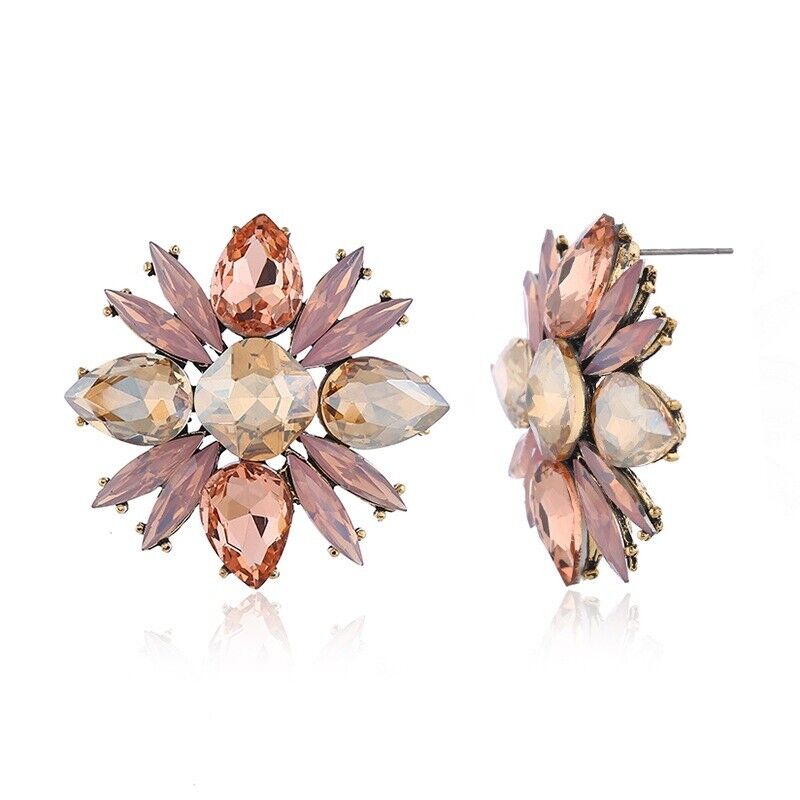 Pink Cubic Zirconia Stones Stud Flower Earring