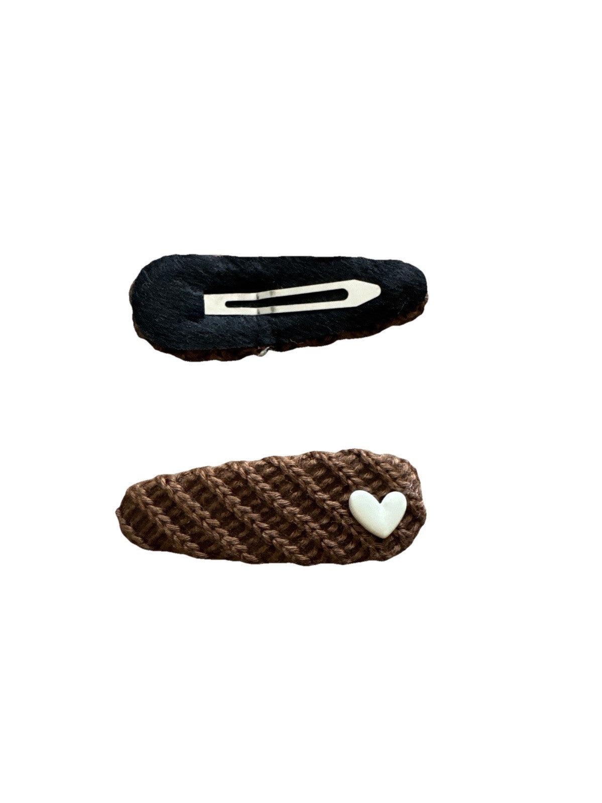 Brown Oval Heart Crochet Fabric 2 Piece Hair Clip Set
