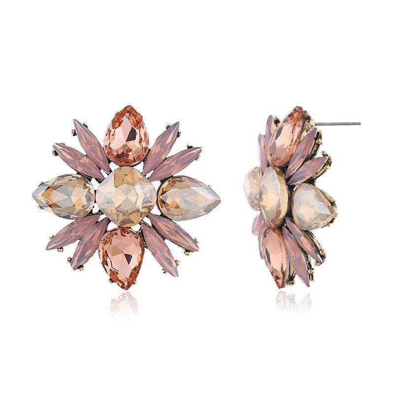 Pink Cubic Zirconia Stones Stud Flower Earring