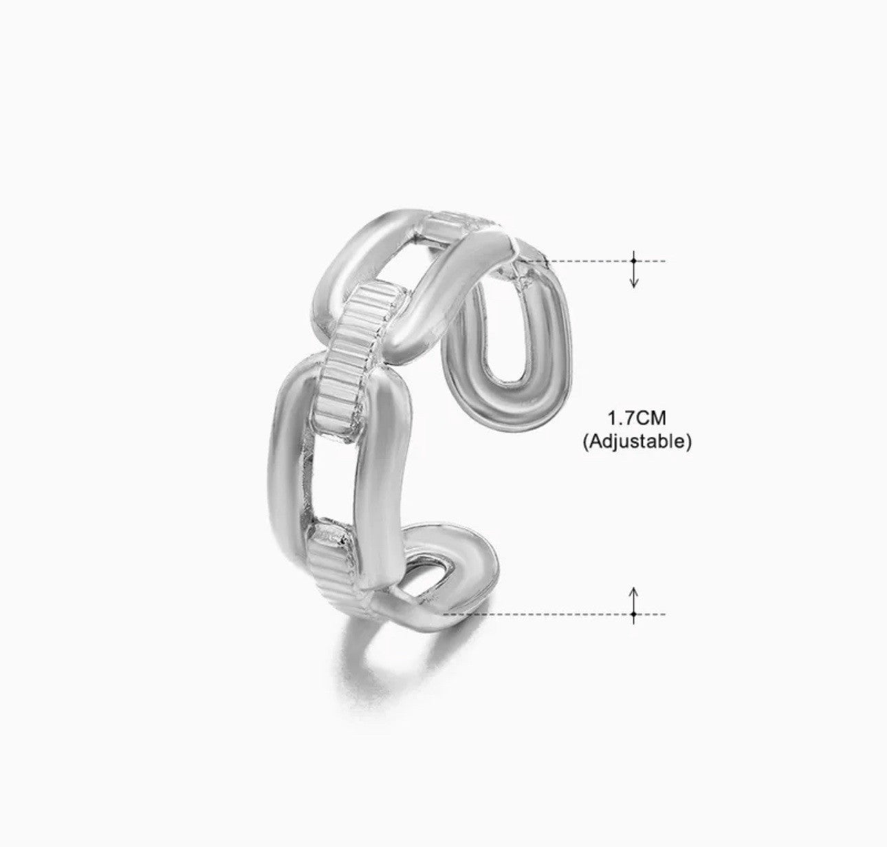 Silver Plated Stainless Steel Links Adjustable Ring