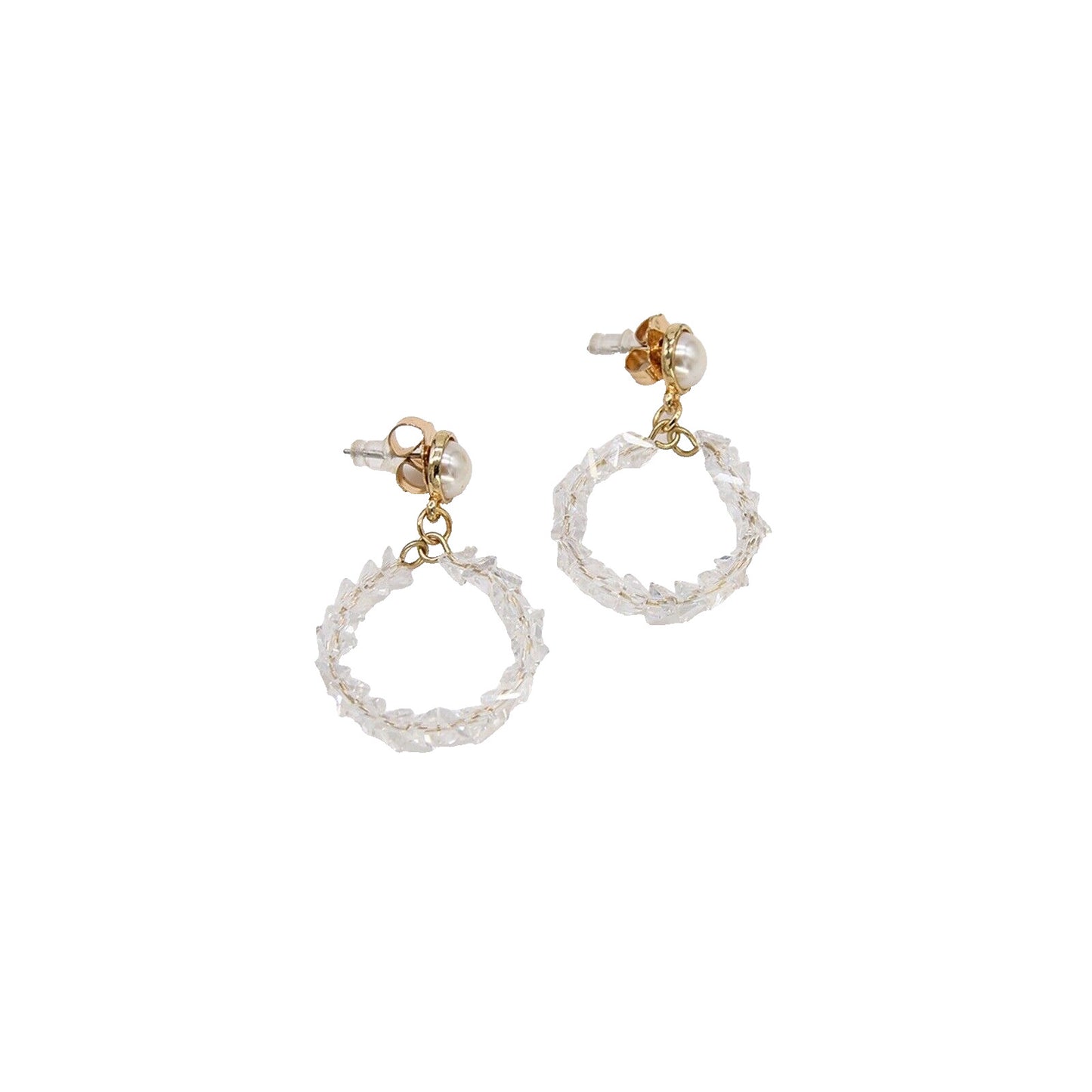 Round Pearls And Glass Crystal Drop Earrings