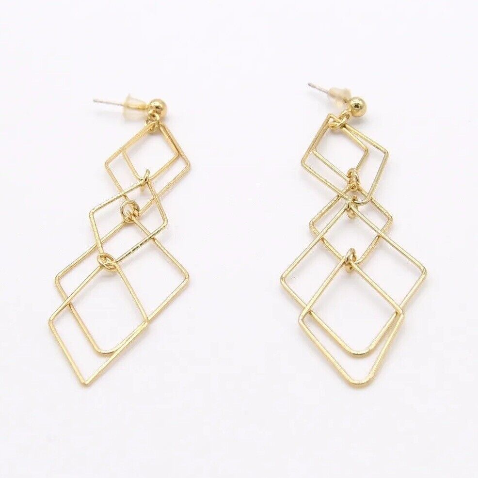 Gold Double Triangle Shapes Drop Earring