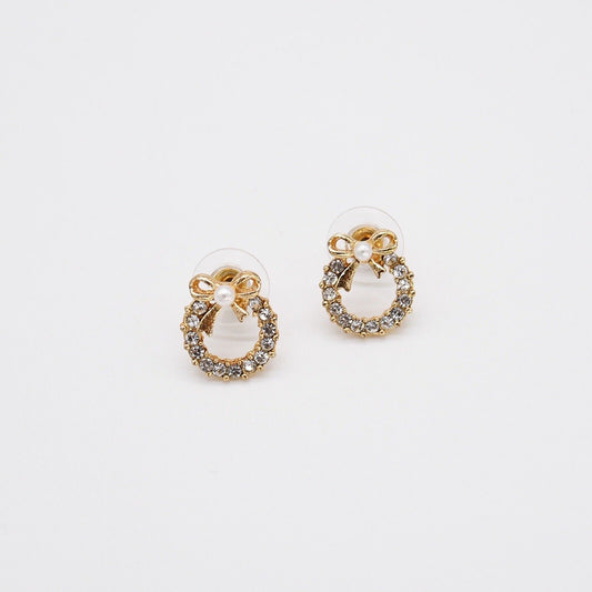 Rhinestones And pearl bow Stud Fashion Earring
