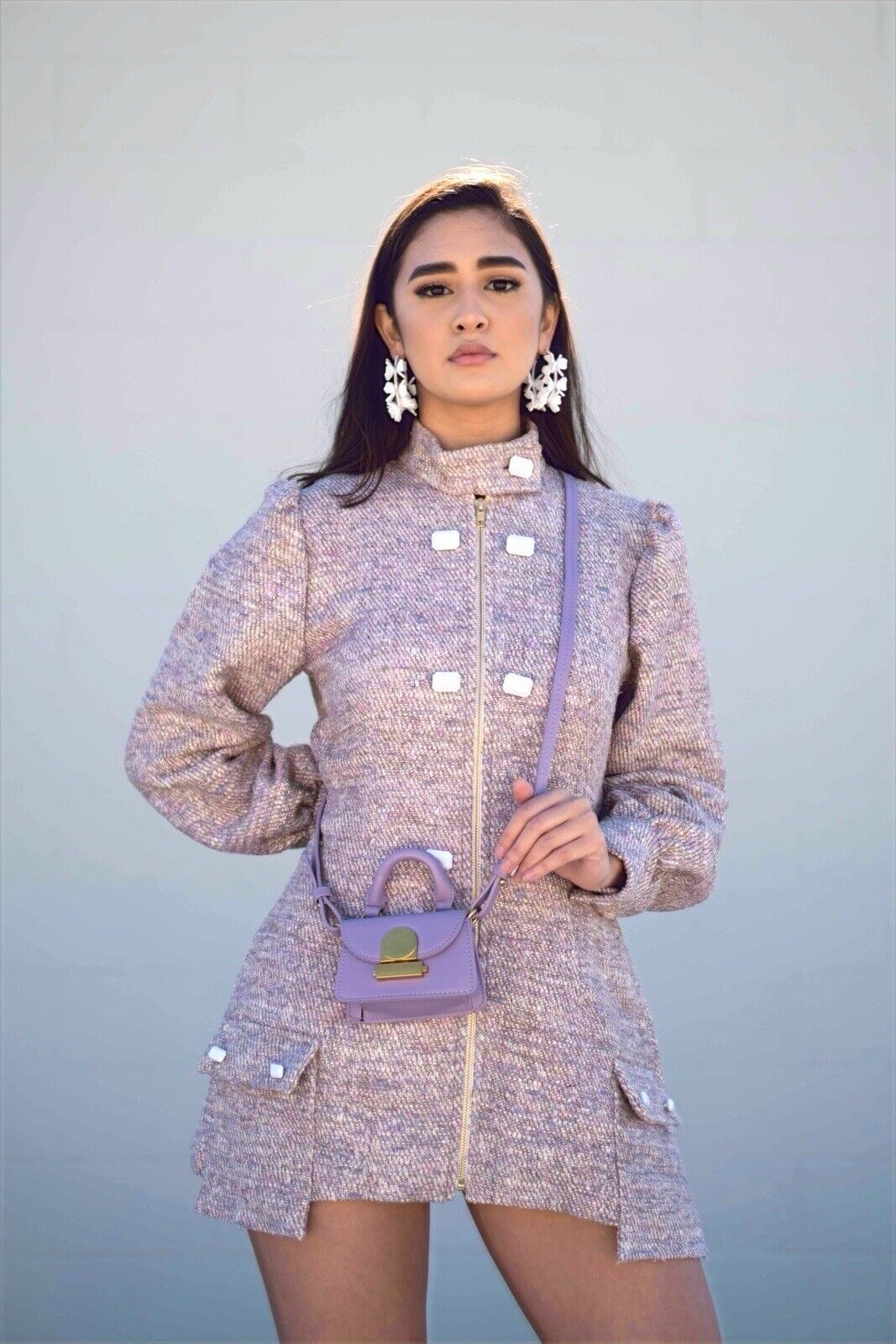 ADIBA Designer Neutral Beige Colour Celina Tweed Coat Dress size S