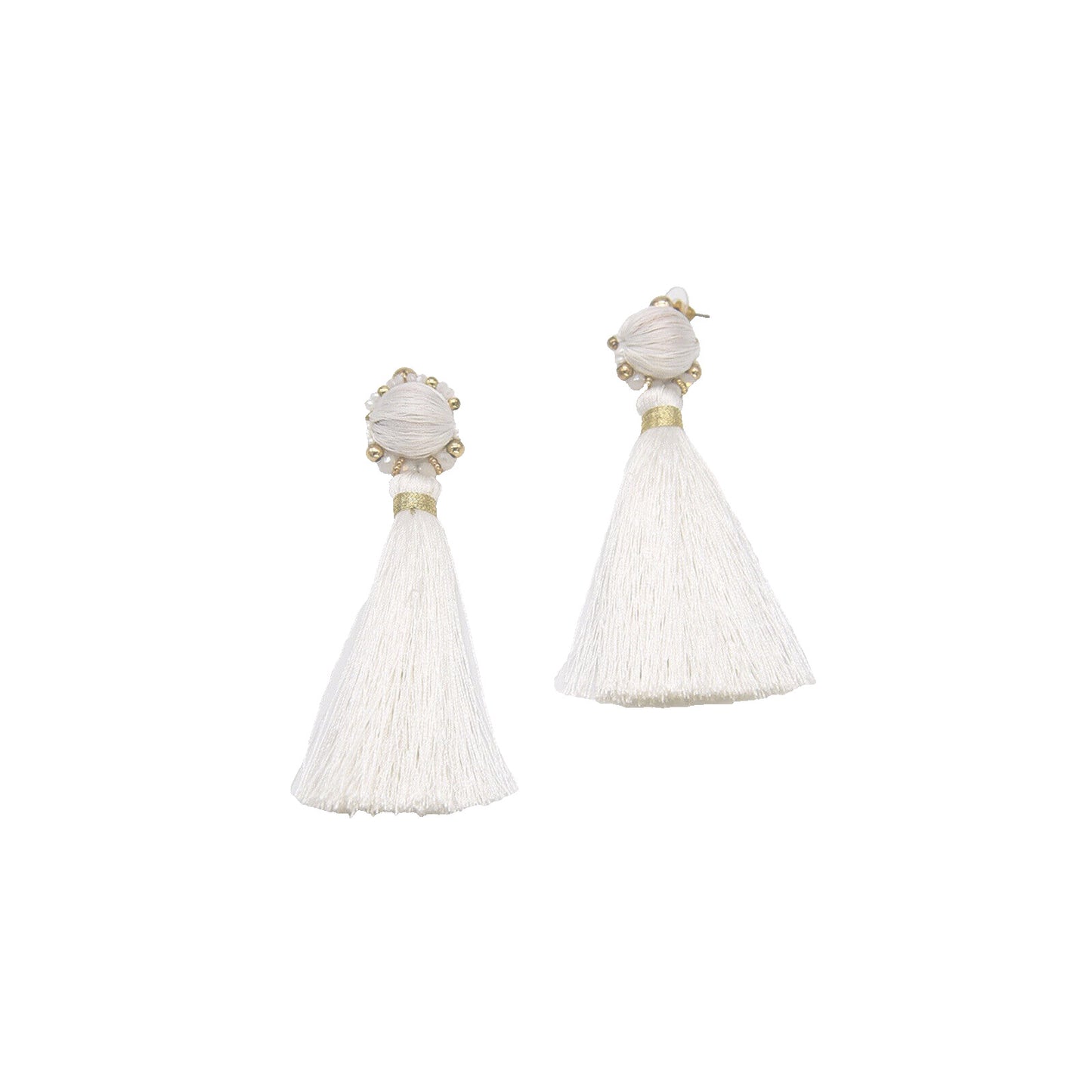 White Beaded Long Tassel Drop Earring