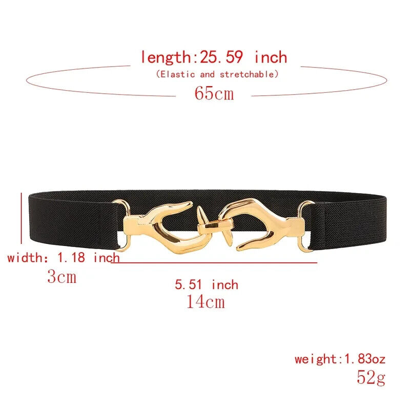 Black And Gold Hands Buckle Adjustable Elastic Band Women’s Belt