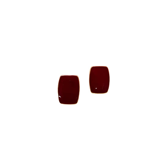Red stud Square Enamel Earrings