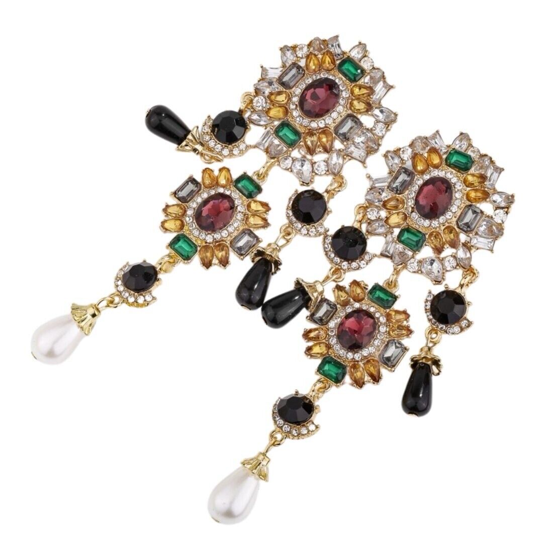 Multicolored Glass Beads And Pearls Chandelier Drop Earrings