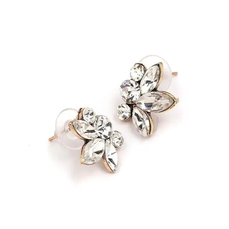 White Cubic Zirconia Half Flower Stud Earring
